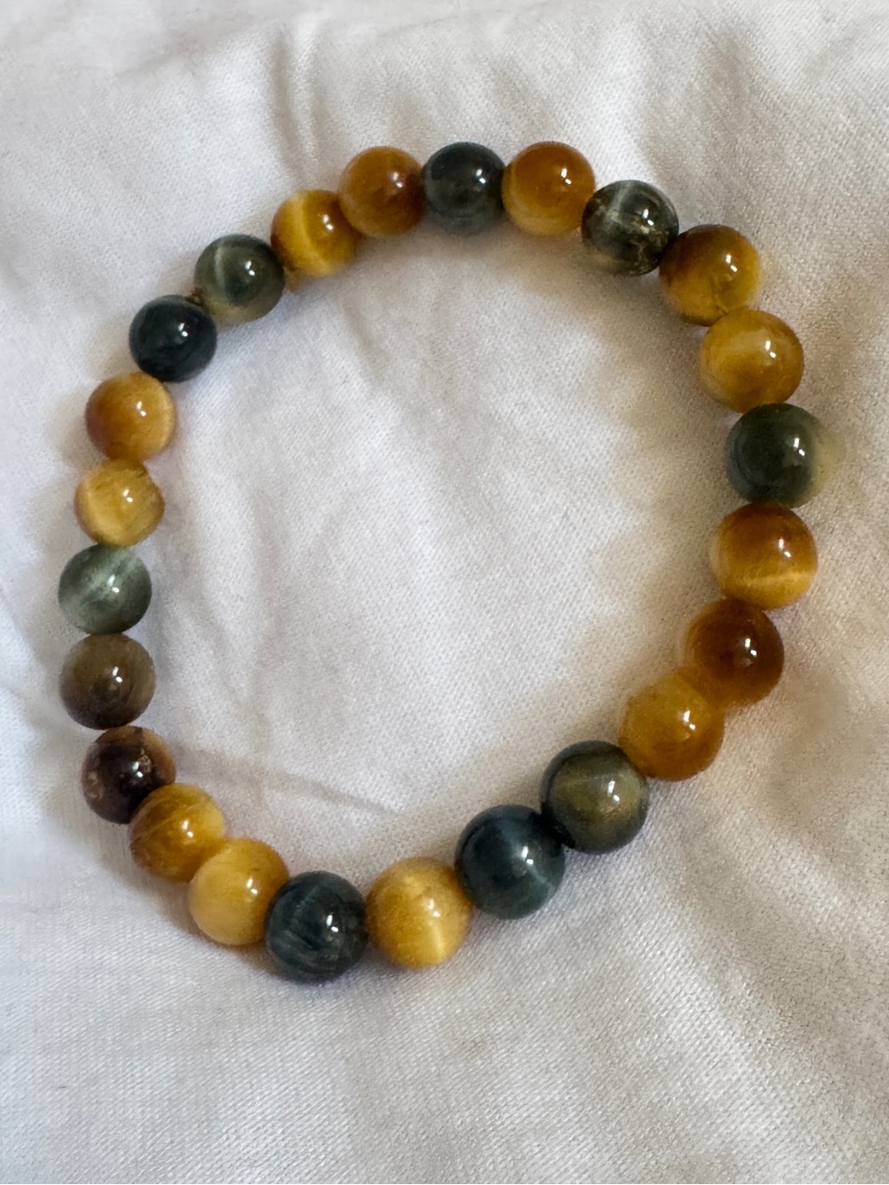 100% natural genuine Tiger Eye Beaded Bracelet in Golden Brown and Teal Blue